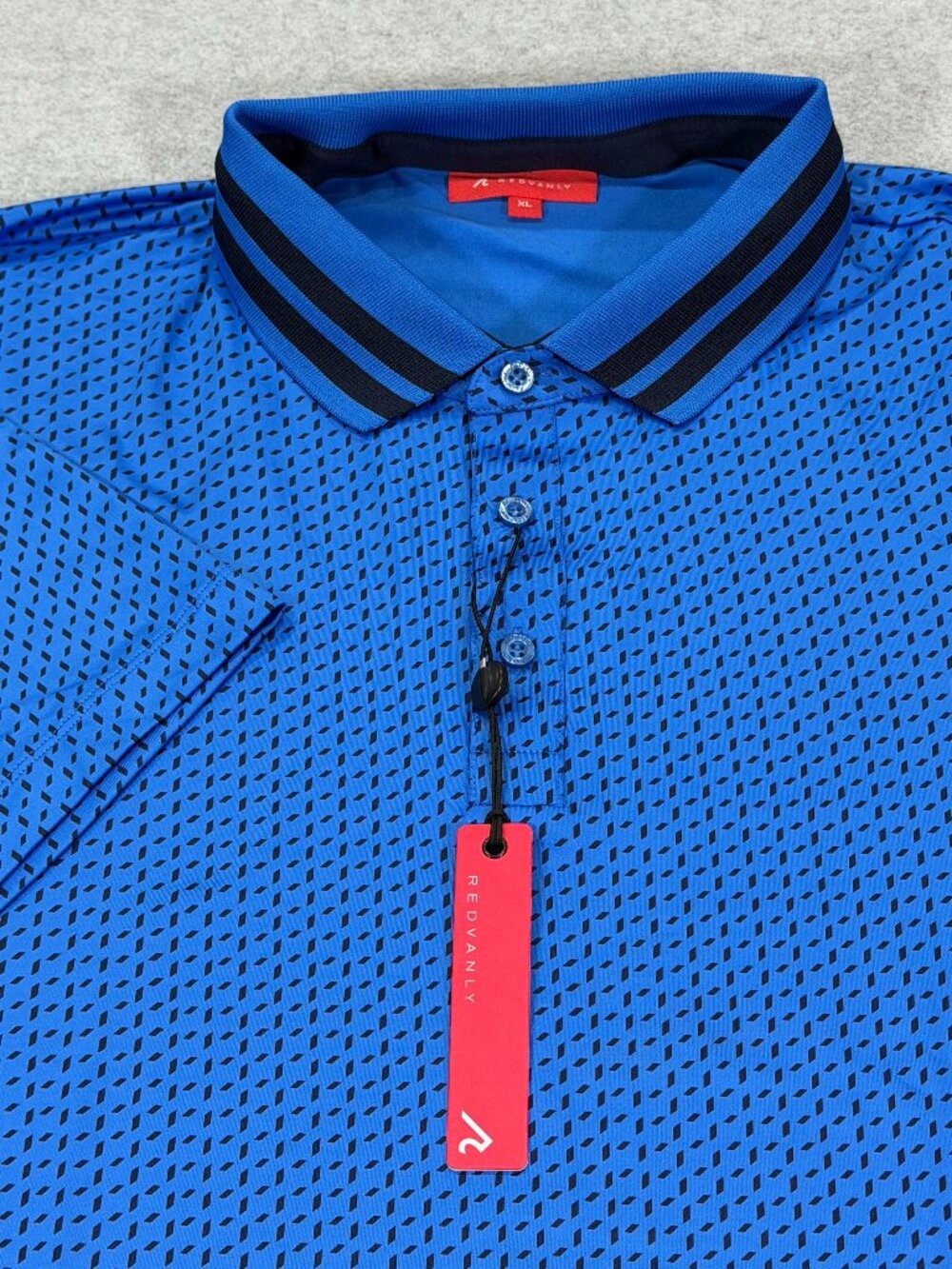 Redvanly Pascal Golf Polo Shirt Mens XL Marine Blue Geometric Dashes Stretch NWT